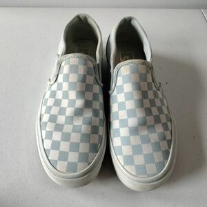 Vans Off The Wall Blue White Checkerboard Slip-On Sneakers Women's 9.5 Travel